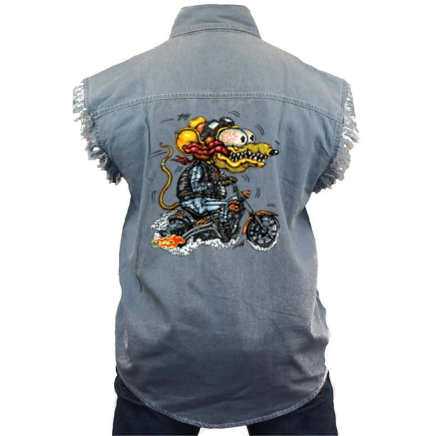 SHORE TRENDZ Mens Sleeveless Denim Shirt Crazy Biker Rat Biker Vest SHORE TRENDZ Mens Sleeveless Denim Shirt Crazy Biker Rat Biker Vest